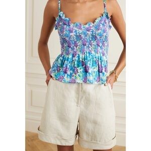 LORETTA Caponi NWT Vera Chrysanthemums Floral Tie Up Tank Top Medium
